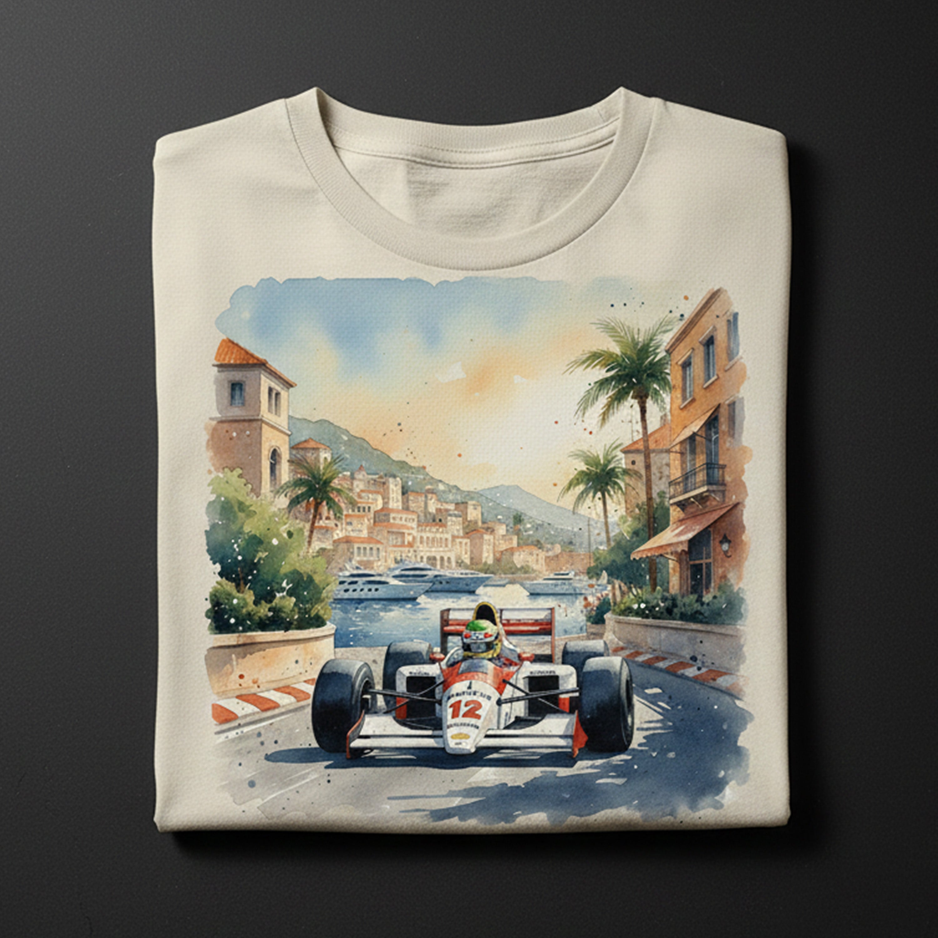 Playeras de Ayrton senna en Monaco Inspiradas en Animacion y Vintage