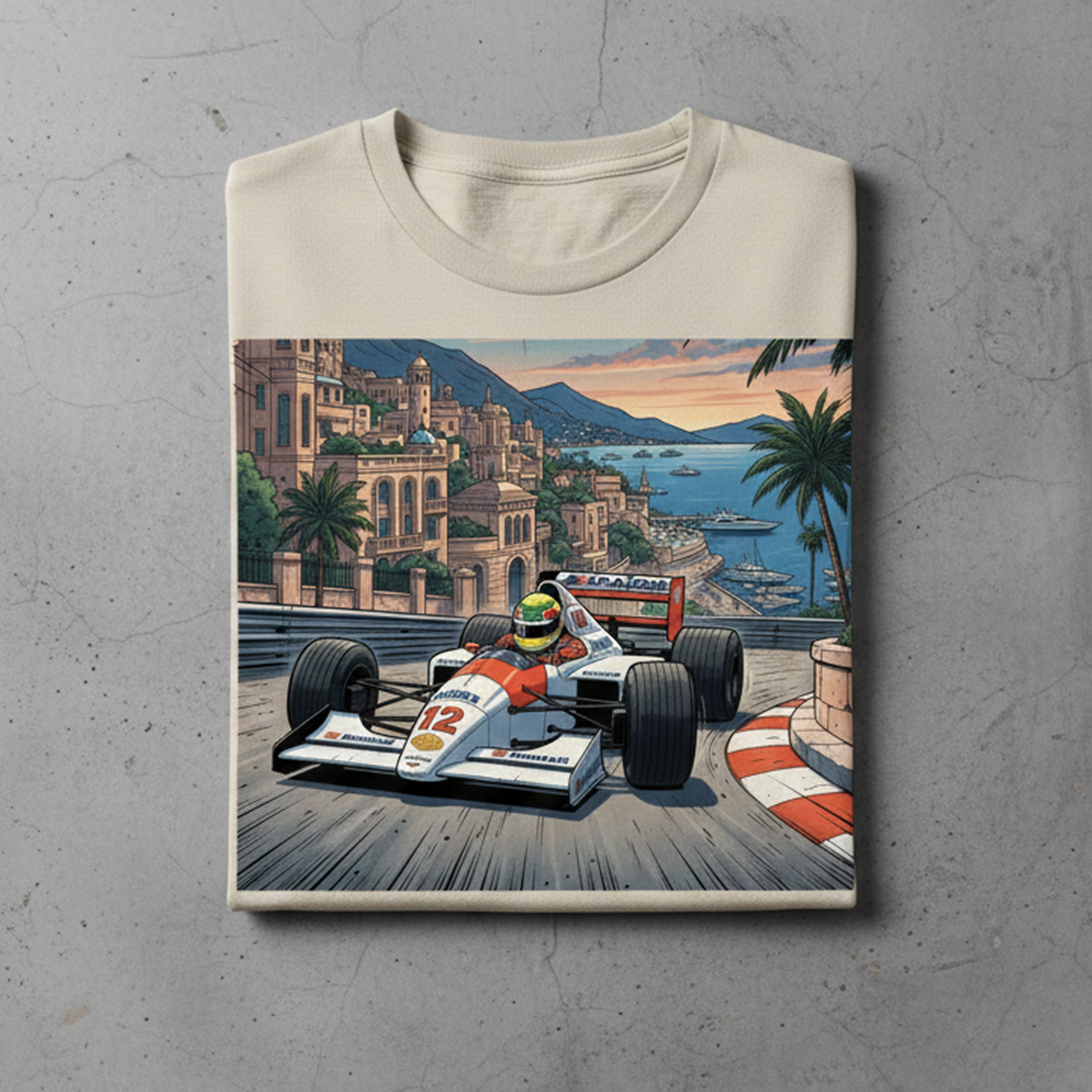 Playeras de Ayrton senna en Monaco Inspiradas en Animacion y Vintage